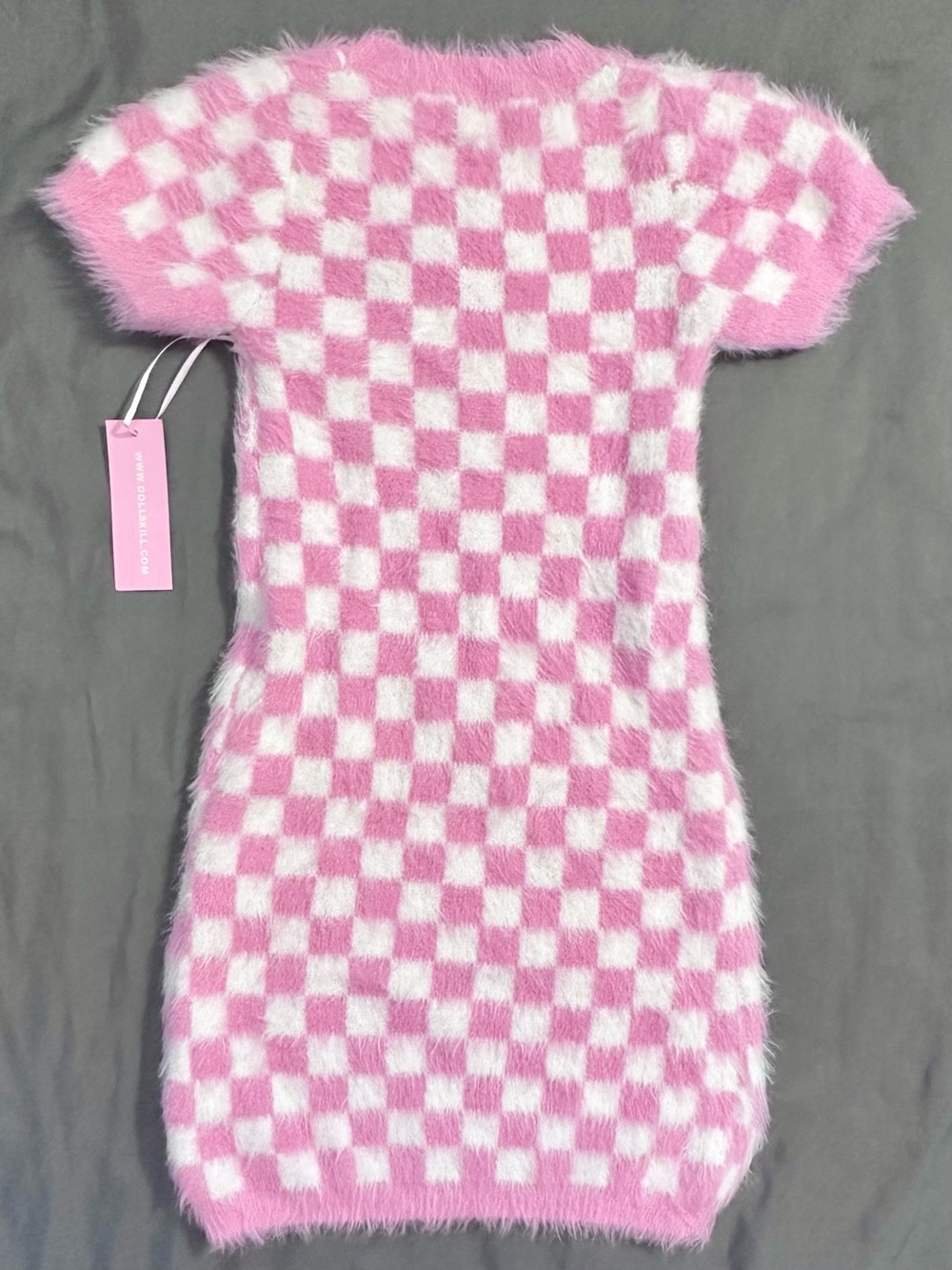 Sugar Thrillz Candyland OG Mini Dress S NWT Dolls Kill Pastel Fuzzy Checker Y2K - Picture 6 of 8